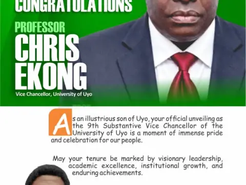 UYO CHAIRMAN CONGRATULATES PROF. CHRIS EKONG ON EMERGENCE AS UNIUYO VICE CHANCELLOR